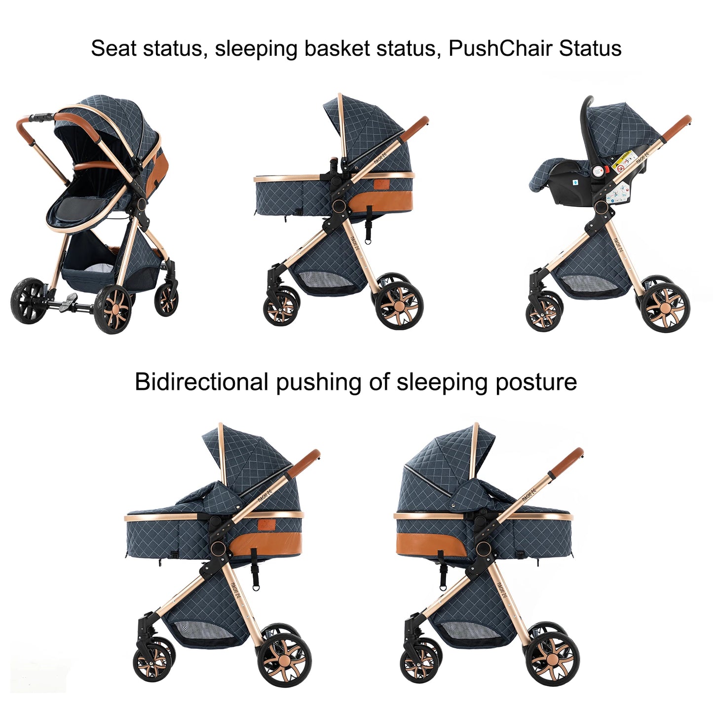 Lightweight Baby Stroller 3 in 1 Multifunctional High Landscape Baby 4 IN 1 Strollers with Isofix