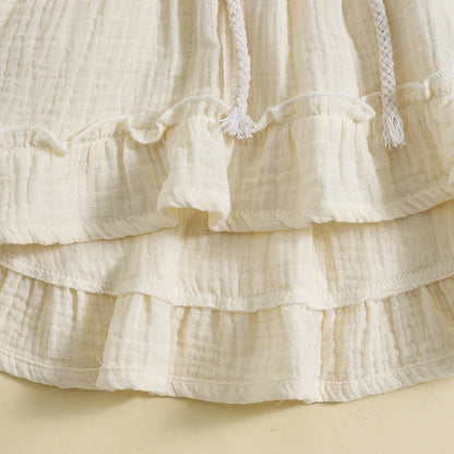 6 MO-4Y Girl Summer Dress, Casual Sleeveless, Square Neck, Belted Dress