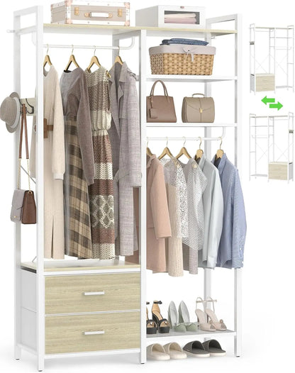 78.7'' Clothes Rack with 2 Drawers, Shelves