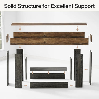 63" 2-Tier Entryway Table with U-Shaped Base, Narrow Long Wood