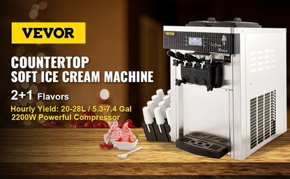 VEVOR Soft Ice Cream Machines 18-28L/H Commercial Sorbet Coolers Tricolor Desktop Sweet Cone Freezing Equipment Vending Machine