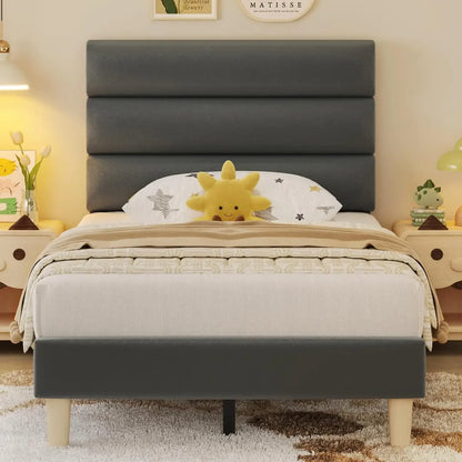 Platform Bed Frame with Velvet Upholstered Headboard, No Box Spring Needed, Sturdy Metal Support, Noise Free