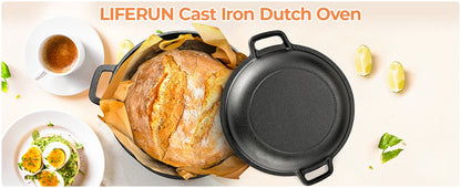 Pre-Seasoned Cast Iron Double Dutch Oven With Loop Handles, 5.1 Quart Pot