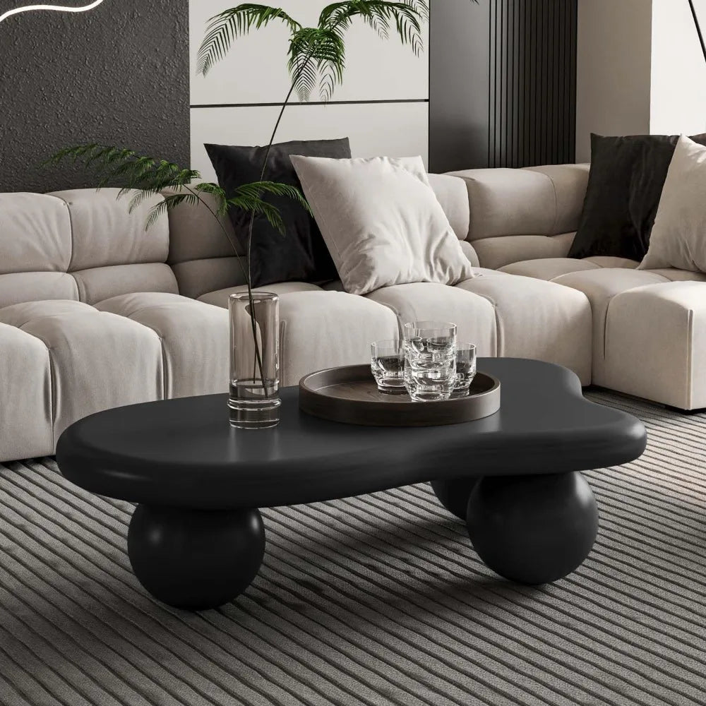 40" Black Modern Coffee Table with 3 Ball Legs