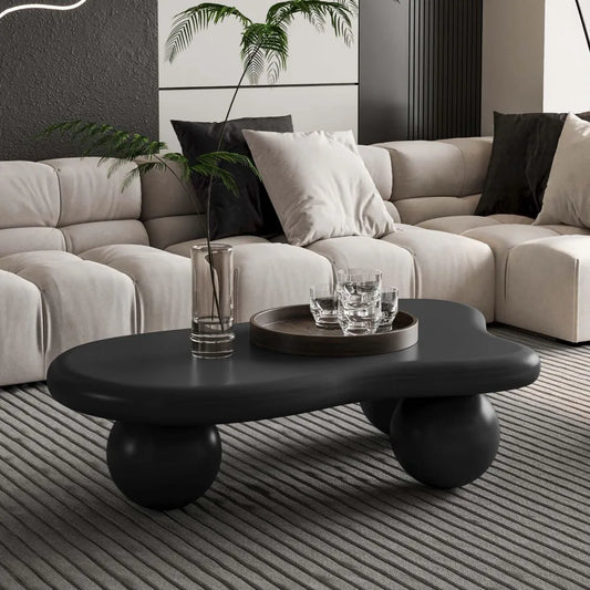 40" Black Modern Coffee Table with 3 Ball Legs