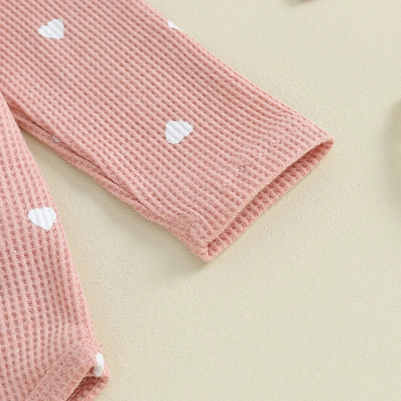 3-24MO Baby Girl Set Waffle Knit, Heart Long Sleeve Romper Pants Headband