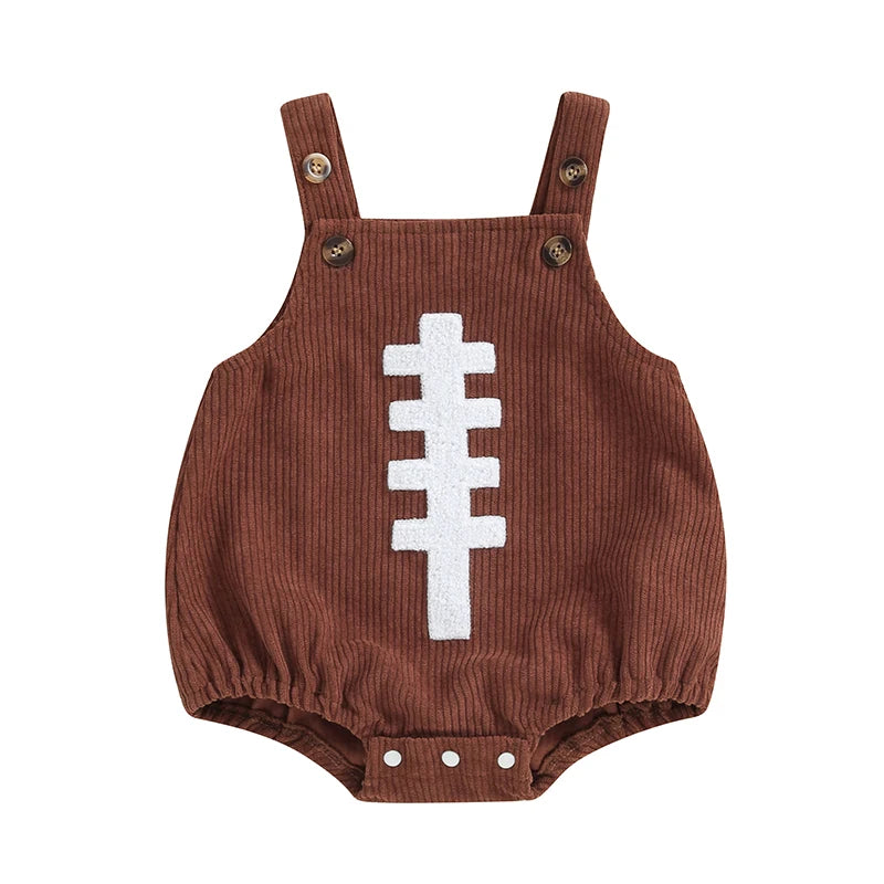 0-12M Unisex Baby Overalls, Sleeveless, Football Embroidery, Rompers