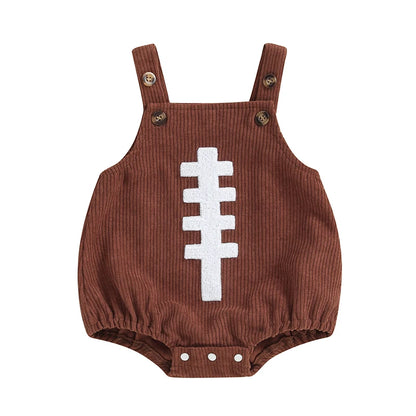 0-12M Unisex Baby Overalls, Sleeveless, Football Embroidery, Rompers