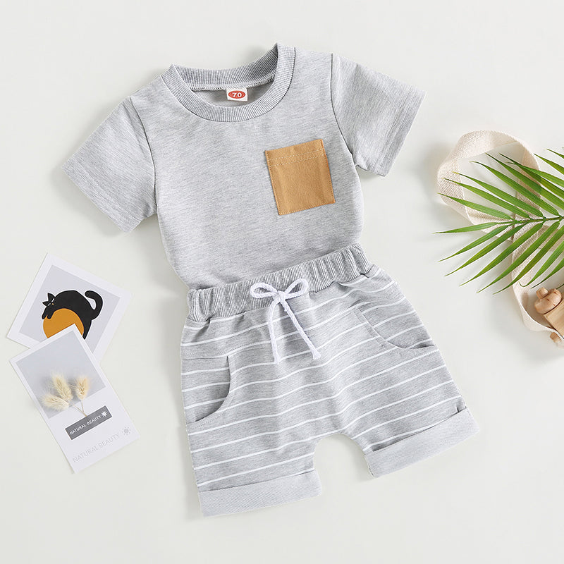 6MO-3T  Boys 2Pcs Summer Set, Short Sleeve, Crew Neck