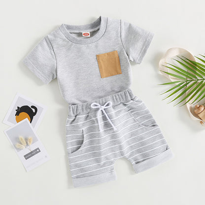 6MO-3T  Boys 2Pcs Summer Set, Short Sleeve, Crew Neck