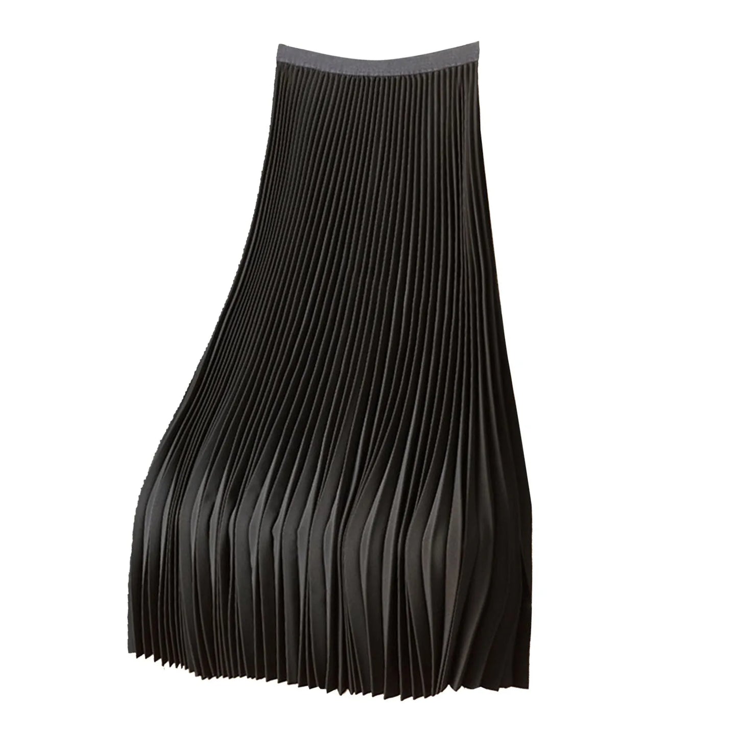 Elegant A Line Satin Long Skirt, Elastic High Waist, Pleated Skirt
