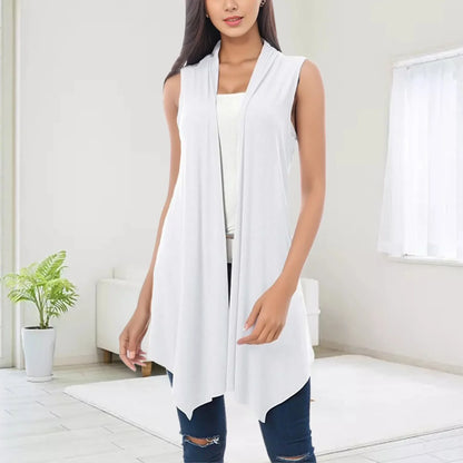 Women's Front Draped Cardigan, Solid Color Blouse Vests, Hem Asymmetric