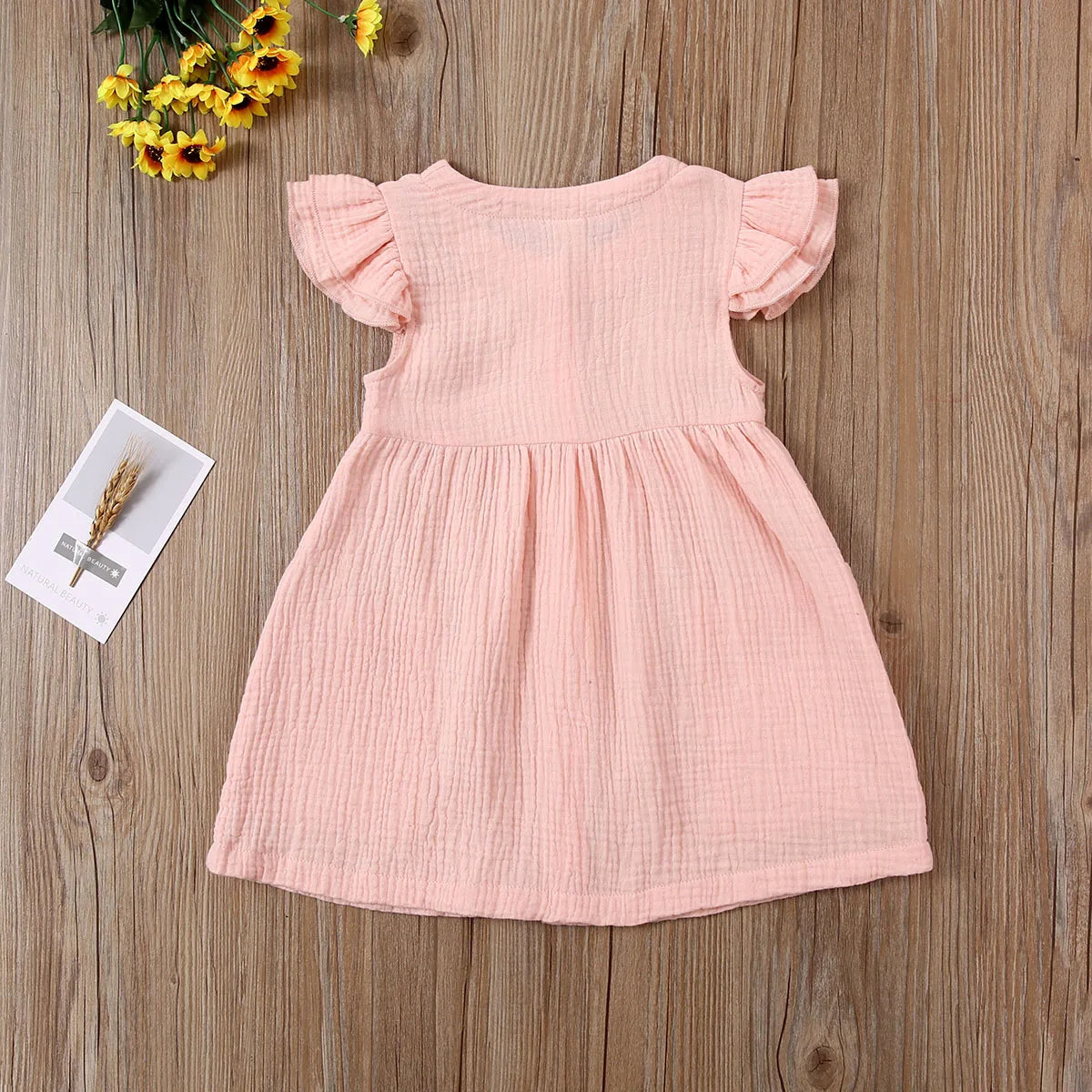 2020-03-31 Lioraitiin 0-6Years Toddler Kid Baby Girl Summer Dress Ruffles Sleeves Cotton Button Pocket Dress Sundress Clothes