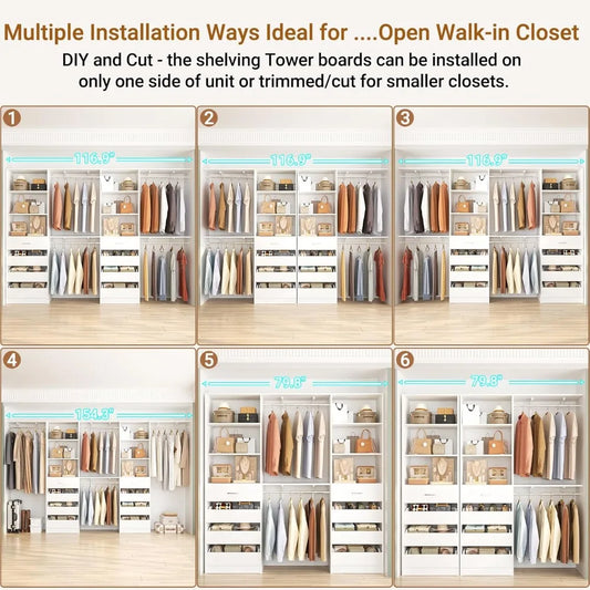 Closet System with 8 Wooden Drawers,  Tower, Clothes Rack w/4 Hanging Rods