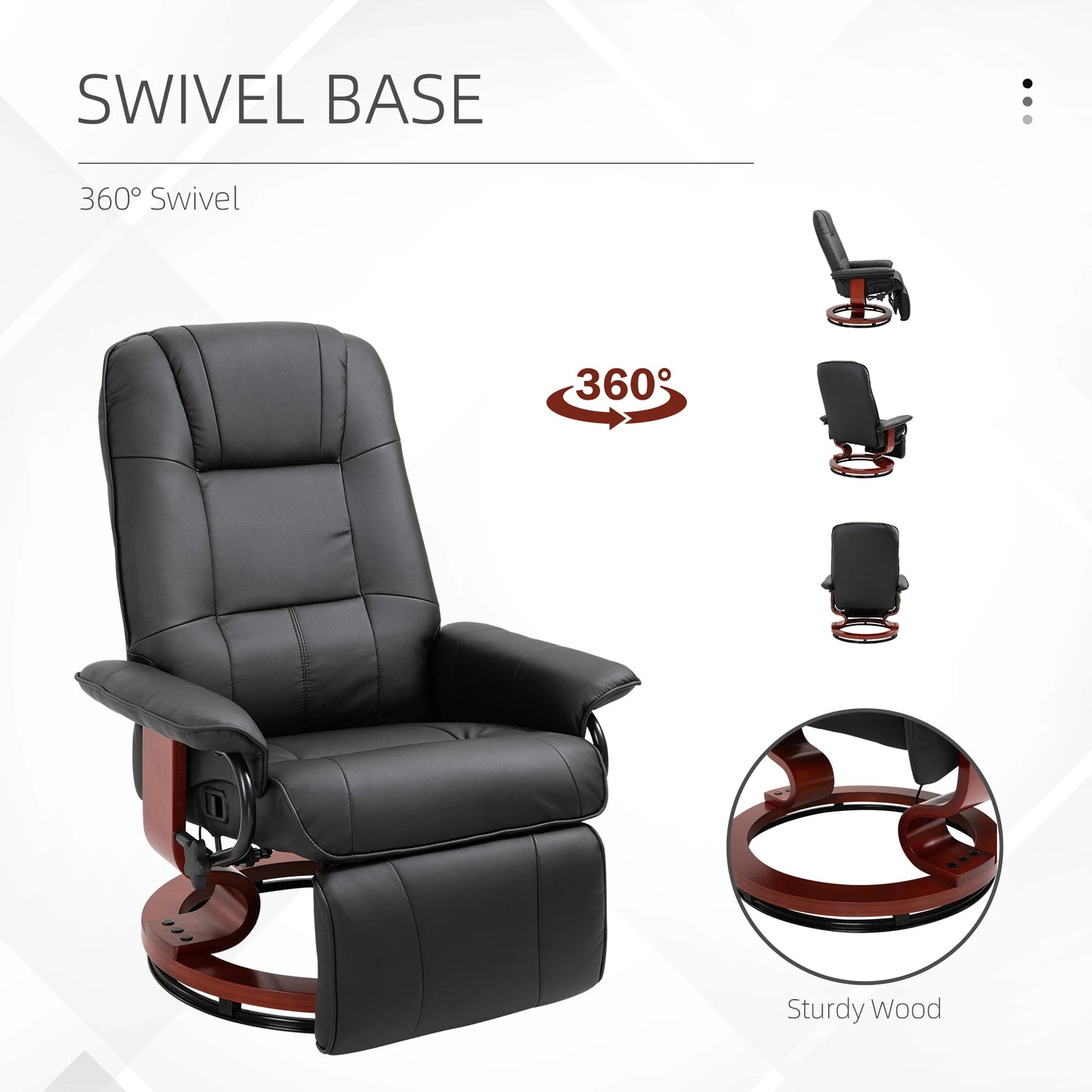Faux Leather Swivel Recliner w/ Wooden Base