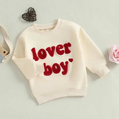 Toddler/Baby Boys Valentine's Day Sweatshirts, Long Sleeve, Crew Neck, Letter Embroidery