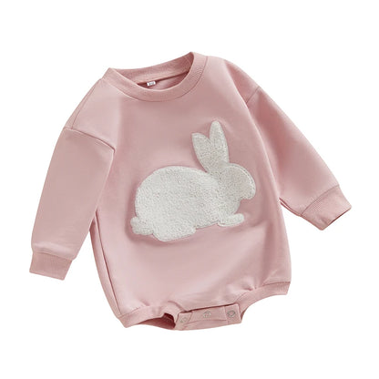 0-18MO Baby Girl/Boy Easter Bunny Embroidery Sweatshirt, Long Sleeve, O-neck Jumpsuit