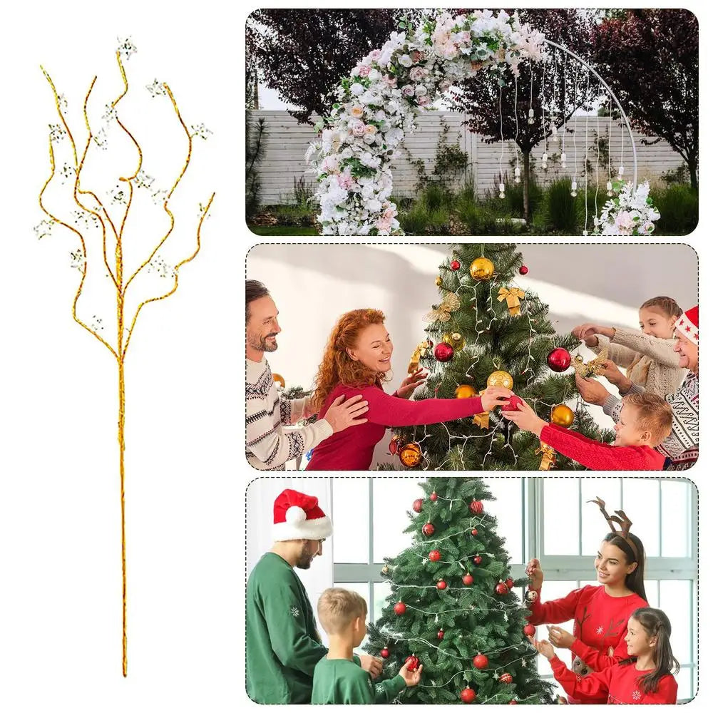 Golden Stem Ornaments Holiday Glitter Berry Stems For Tree/ Wreath/Crafts