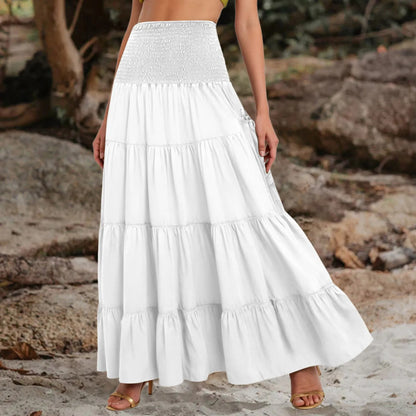 Boho Tiered A-Line Skirt, Pockets, Patchwork, Elastic Waist, Vintage Hippie/Gypsy Maxi Skirt