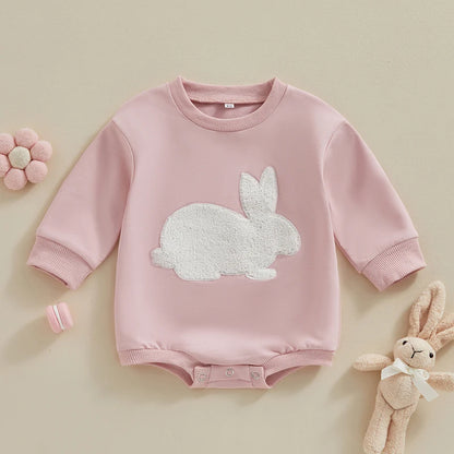 0-18MO Baby Girl/Boy Easter Bunny Embroidery Sweatshirt, Long Sleeve, O-neck Jumpsuit
