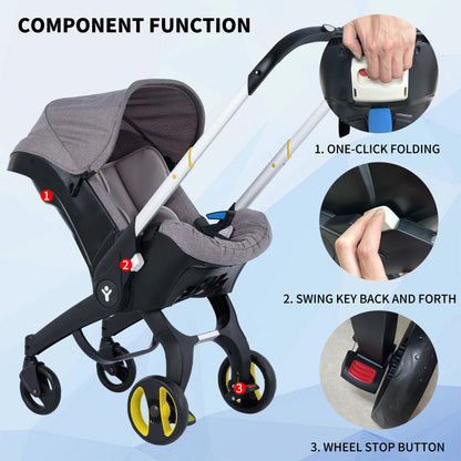 Foldable baby stroller, metal frame, adjustable handle direction, with sunshade, very suitable for outdoor shopping
