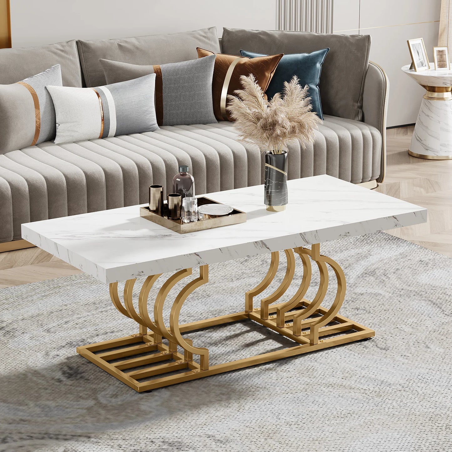 47.24-inch 2-tier Faux Marble Wood Coffee Table