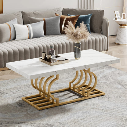 47.24-inch 2-tier Faux Marble Wood Coffee Table