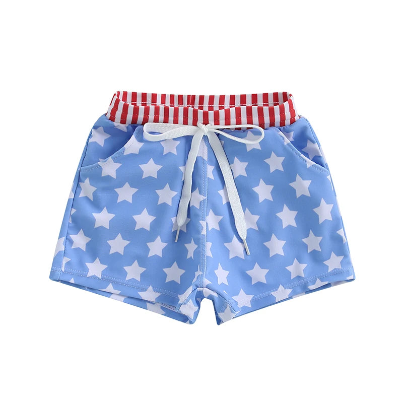6MO-4Y Boys Independence Day Drawstring Star Print Swim Trunks