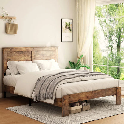 Wood Platform King Bed Frame with Headboard and Wood Slat Support, Noise-Free,Easy Assembly, No Box Spring Needed
