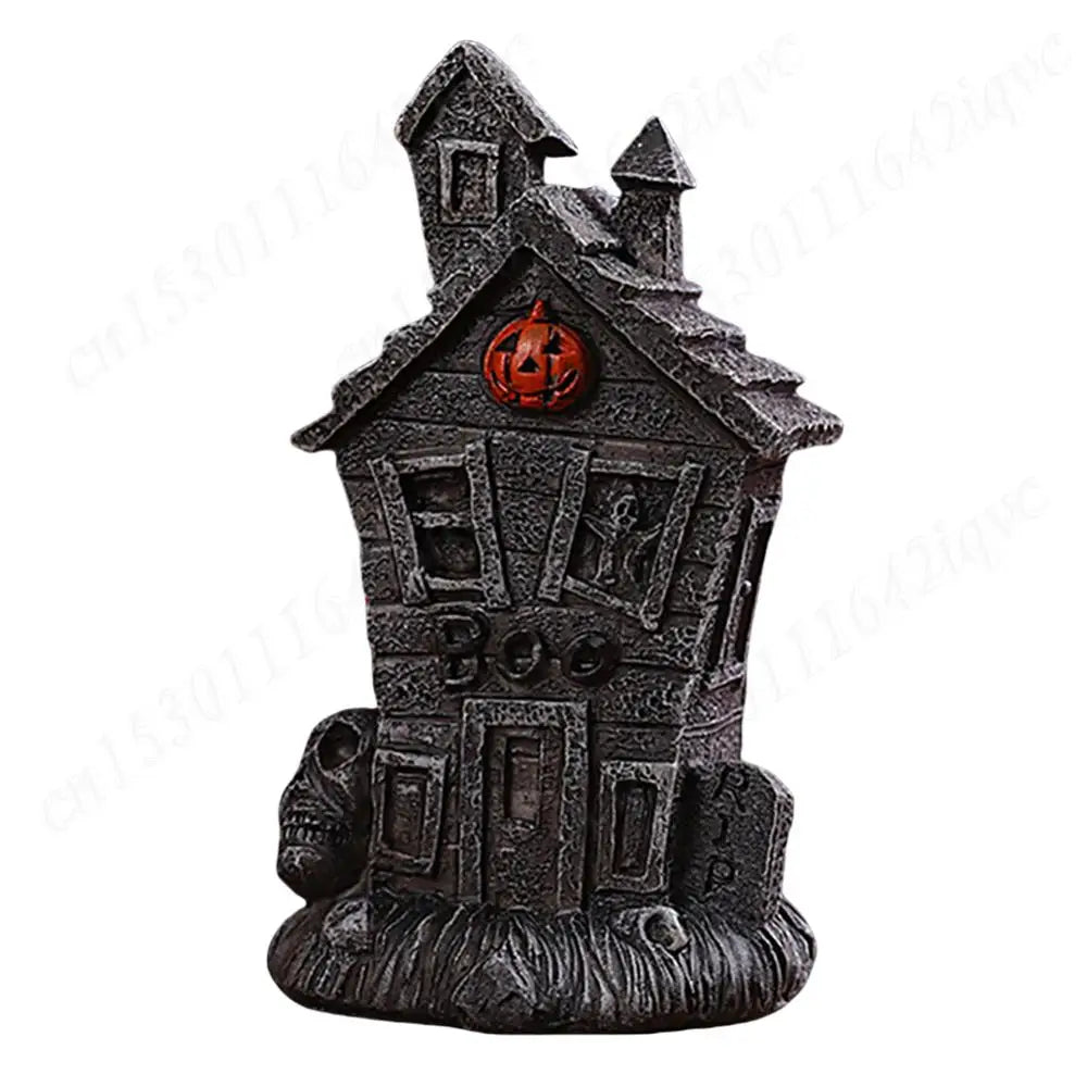 Halloween Miniature Resin Statue Figurines, Pumpkin haunted house and skeleton tombstone
