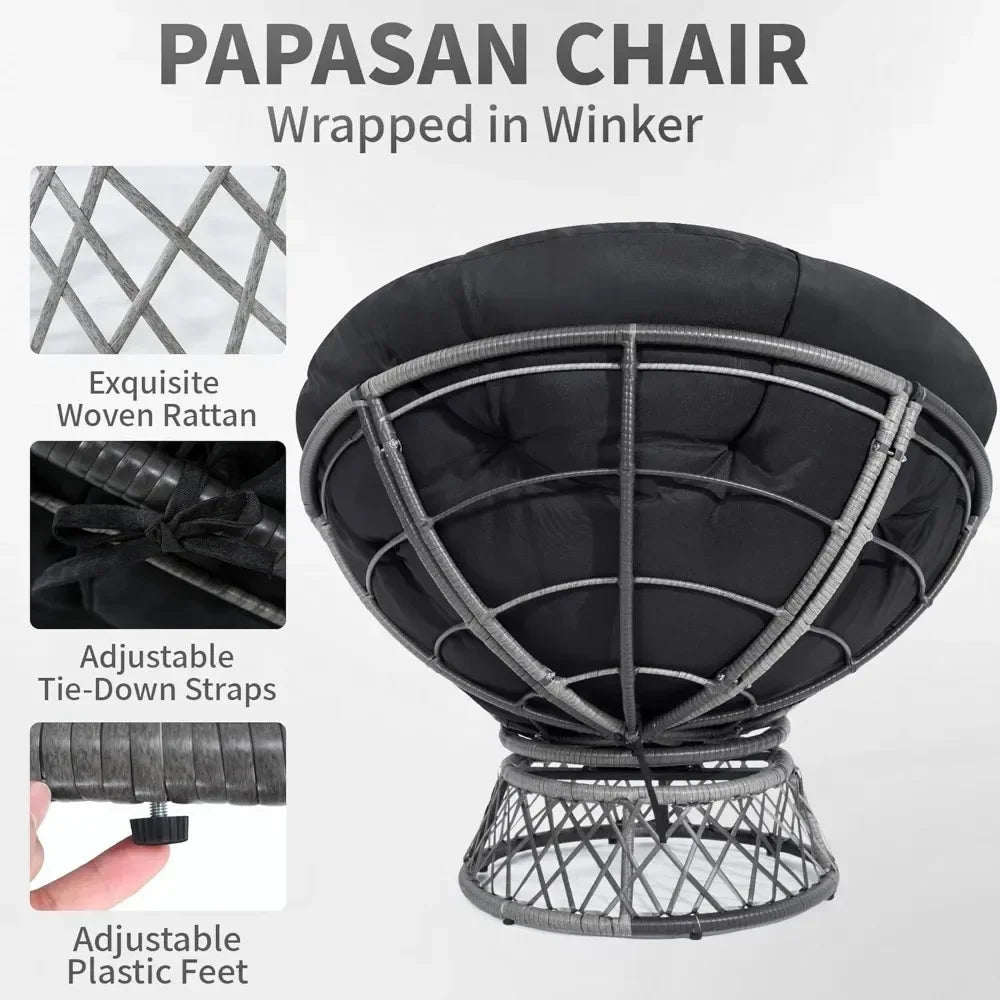 Oversized Rattan Papasan Chair with Cushion and Frame for Adults,