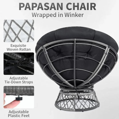 Oversized Rattan Papasan Chair with Cushion and Frame for Adults,
