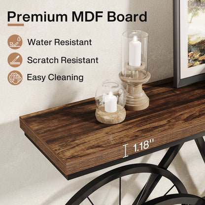 70.9-Inch Narrow Sofa Table with Bicycle Metal Base