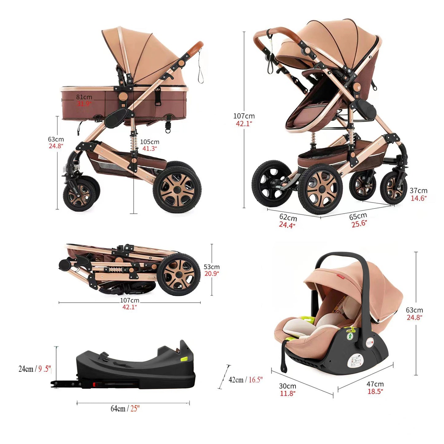 Foldable Baby Carriage ,Reversible Standard Stroller