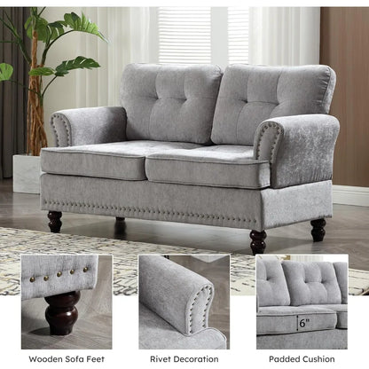 Loveseat with Rivet Accents and Wooden Legs