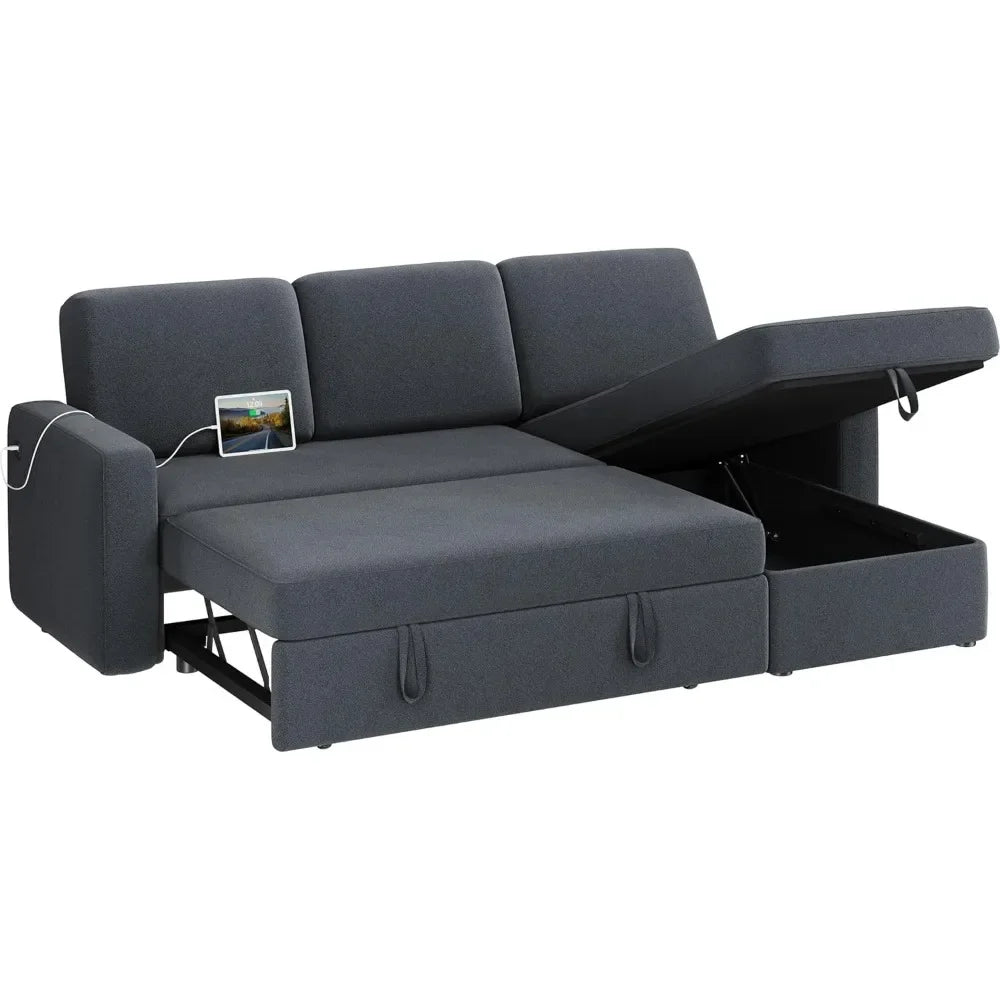 Reversible Couch Sleeper w/Pull Out Bed , USB & Storage Space