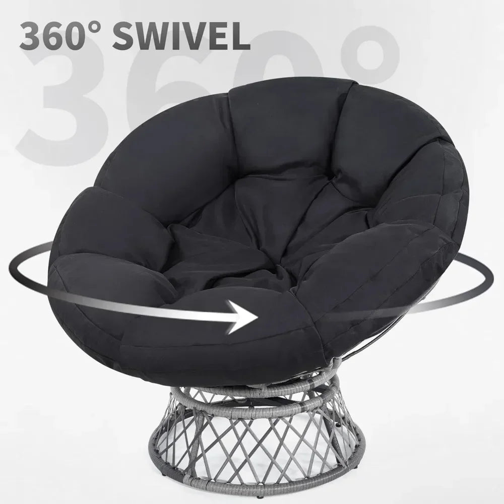 Oversized Rattan Papasan Chair with Cushion and Frame for Adults,