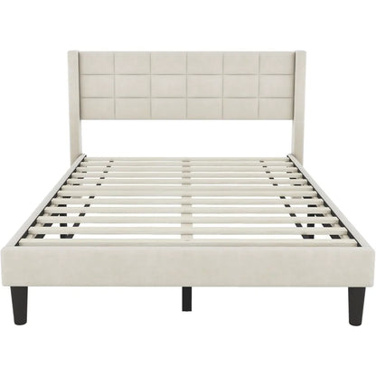 Upholstered Platform Bed Frame with Stitching Design Headboard, Noise-Free, No Box Spring Needed