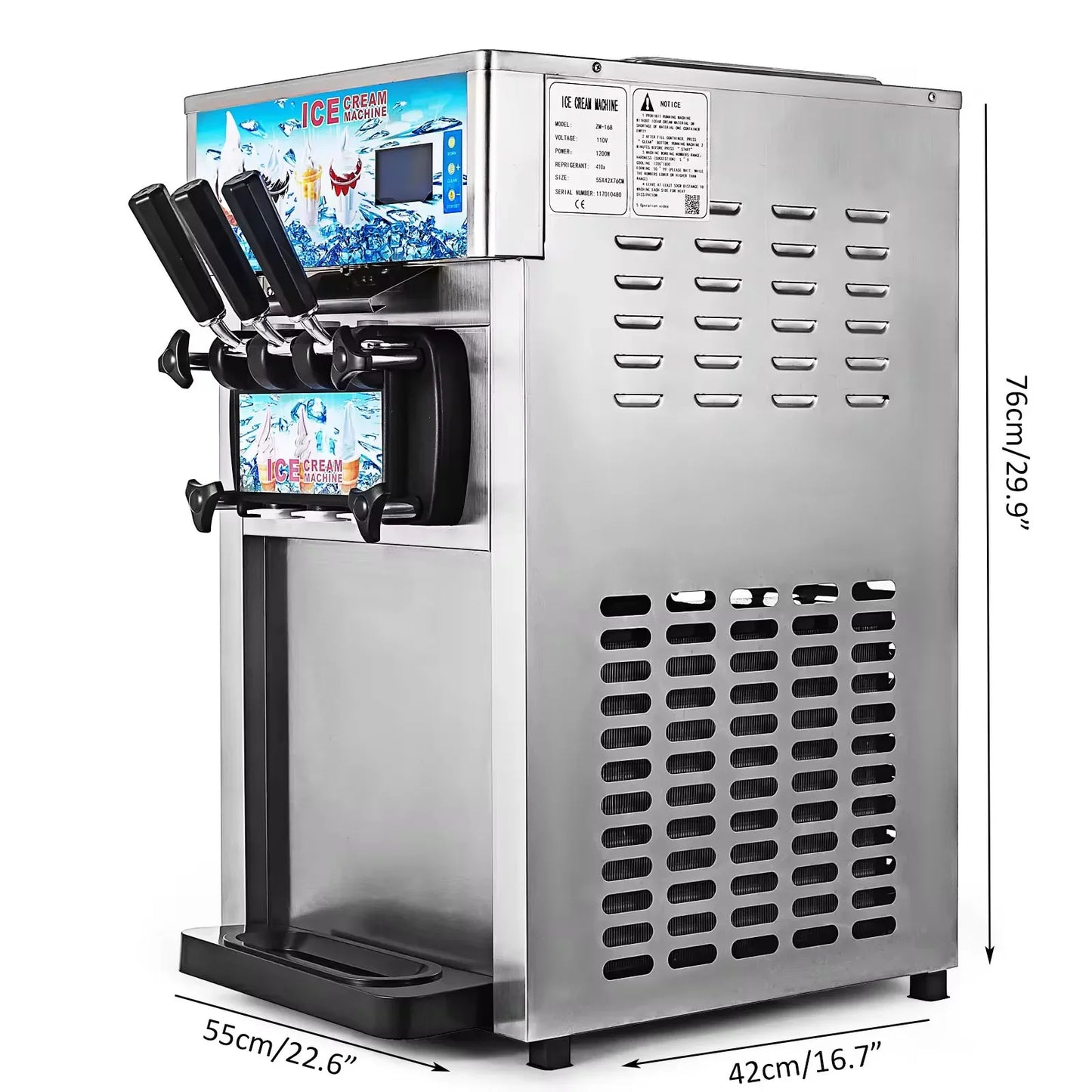 VEVOR Soft Ice Cream Machines 18-28L/H Commercial Sorbet Coolers Tricolor Desktop Sweet Cone Freezing Equipment Vending Machine