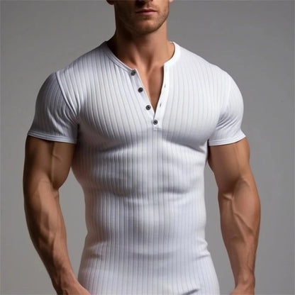 Muscle Slim Fit Short Sleeve T-shirt, V-neck Collar