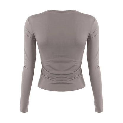 Cotton O Neck Long Sleeve Sexy Cropped Tops
