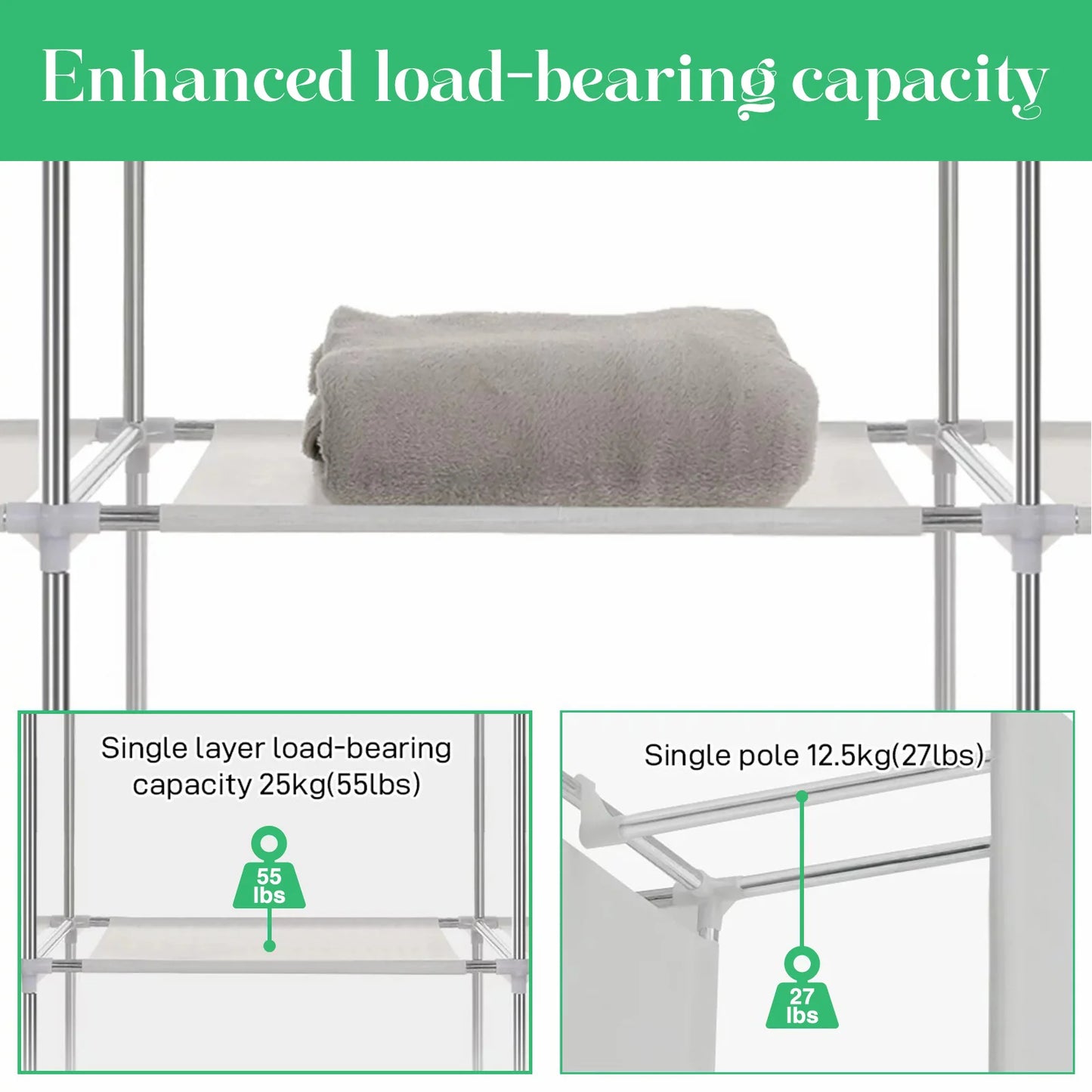Closet Wardrobe Organizer Storage Rack, Portable, Dustproof, Non-woven Fabric Quick and Easy to Assemble