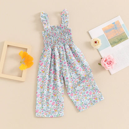 12MO-4T Lovely Baby Girls Summer Jumpsuit, Sleeveless Strap, Floral Print, Wide Leg Pants
