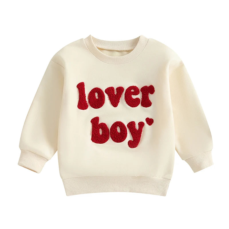 Toddler/Baby Boys Valentine's Day Sweatshirts, Long Sleeve, Crew Neck, Letter Embroidery