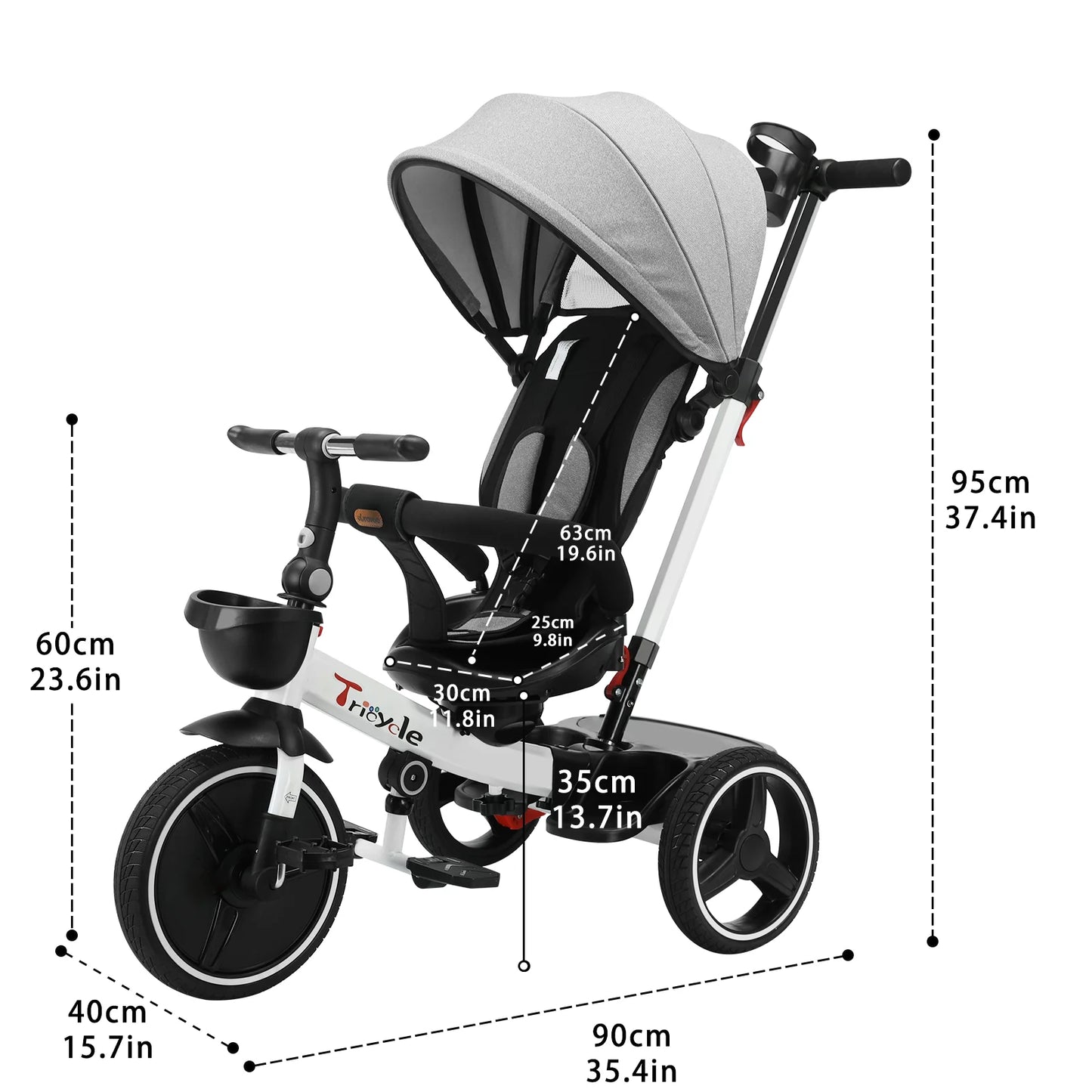 Stroller Tricycle Ride Bike , 5-in-1, Adjustable Canopy, Sitting & Lying, Assembly,1-5 Years