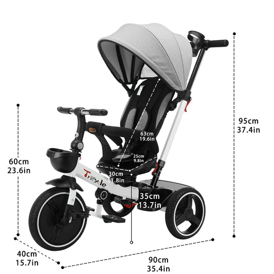 Stroller Tricycle Ride Bike , 5-in-1, Adjustable Canopy, Sitting & Lying, Assembly,1-5 Years