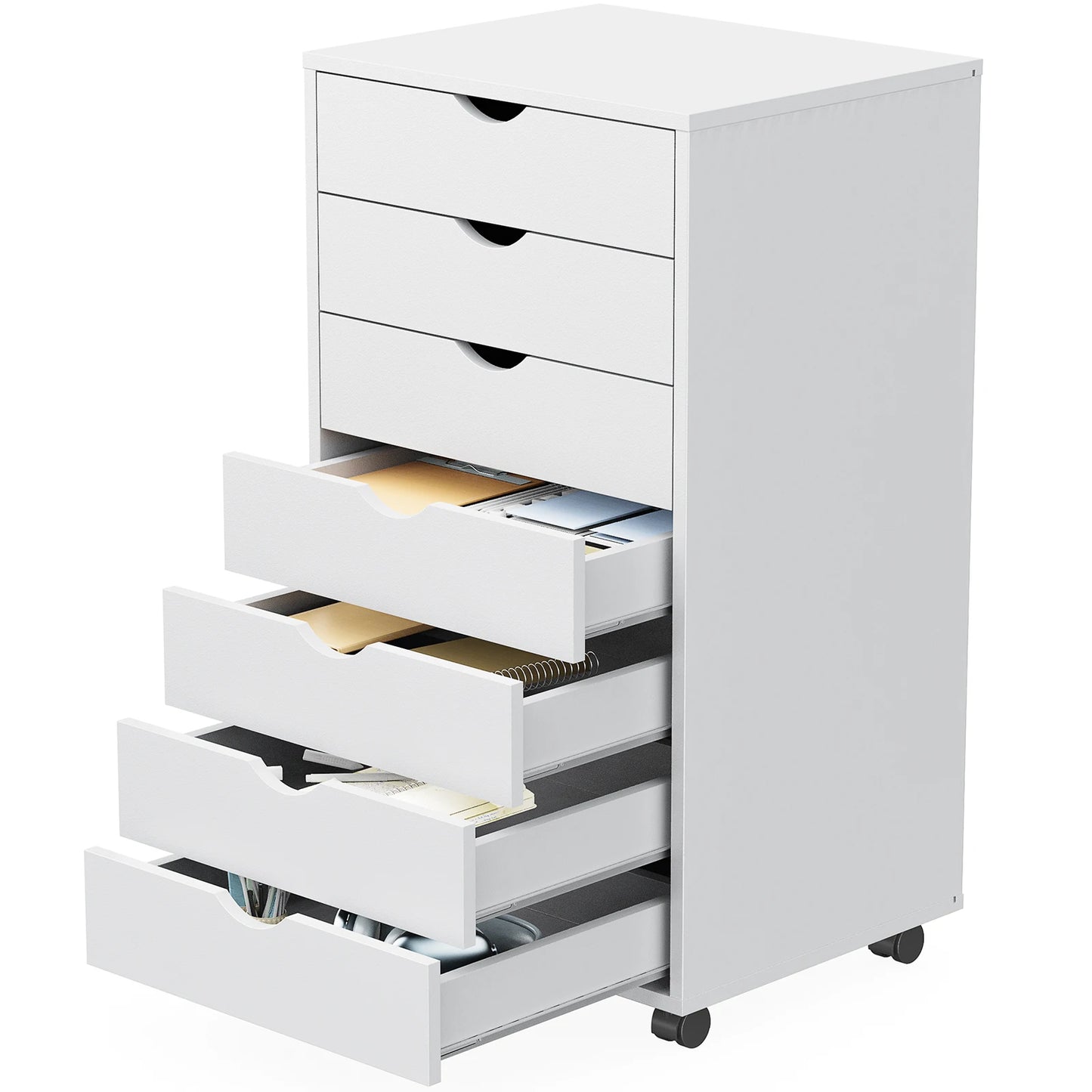7 Drawer Chest Storage Cabinet, Wooden File Office, Mobile Cabinet on Wheels