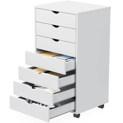 7 Drawer Chest Storage Cabinet, Wooden File Office, Mobile Cabinet on Wheels