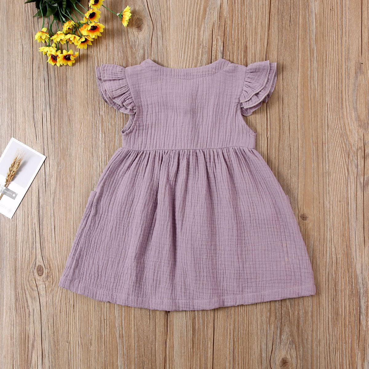 2020-03-31 Lioraitiin 0-6Years Toddler Kid Baby Girl Summer Dress Ruffles Sleeves Cotton Button Pocket Dress Sundress Clothes