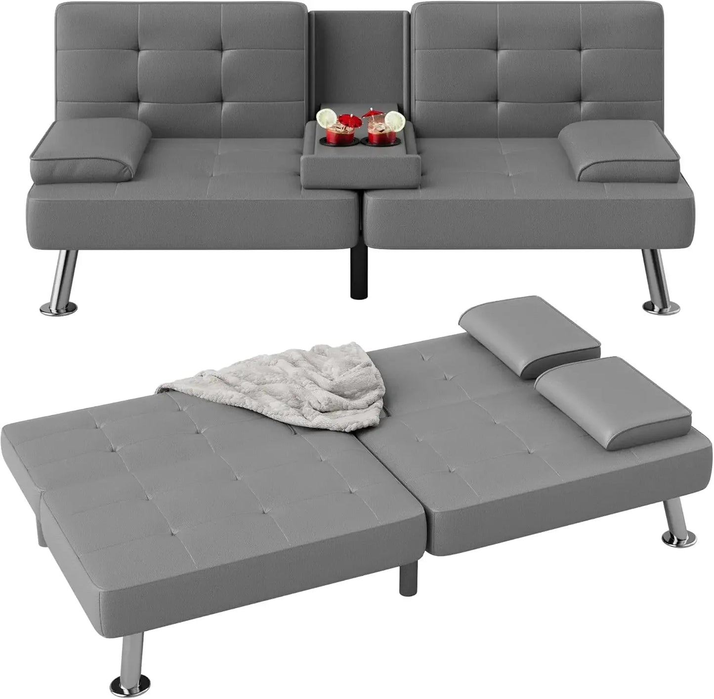 Folding Futon Set Convertible Recliner Lounge with Cup Holders, Removable Armrests